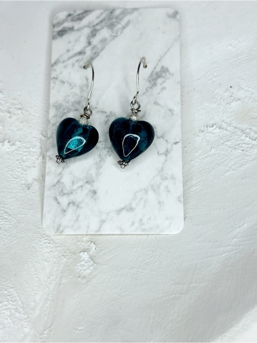 6239gc. Teal Heart Earrings Glass